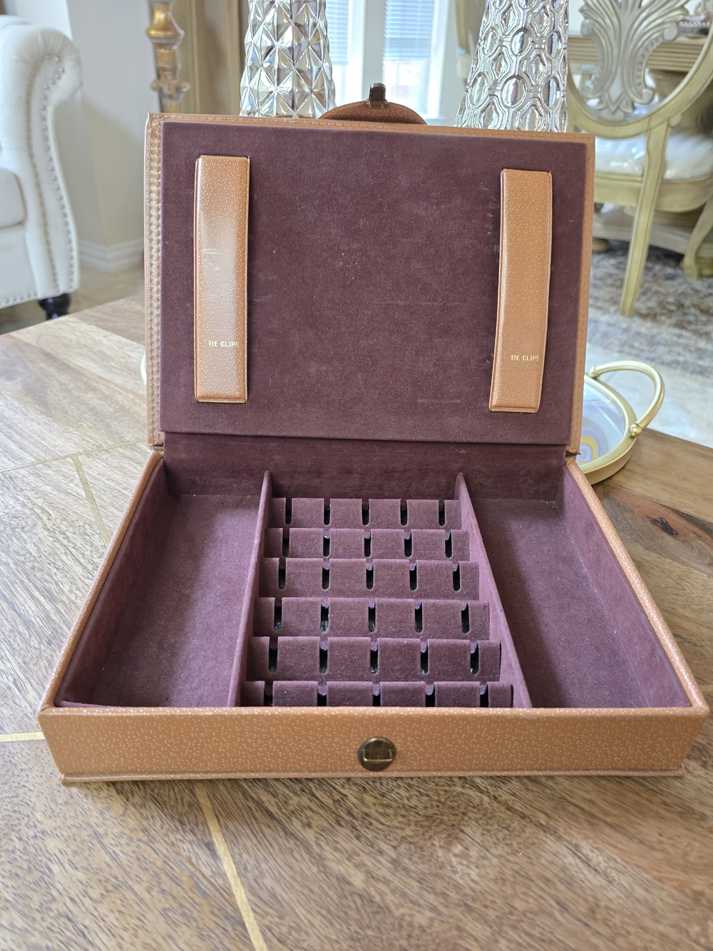 Vintage Hickon Faux Leather Mens Jewelry Box For Cufflinks, Tie Clips Watches